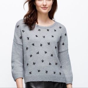 Ann Taylor Gray Crop Sweater w/ Black Bead Detail